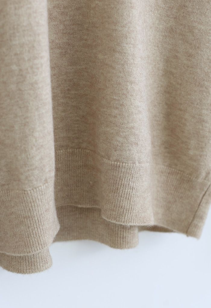 Basic High Neck Knit Top in Sand