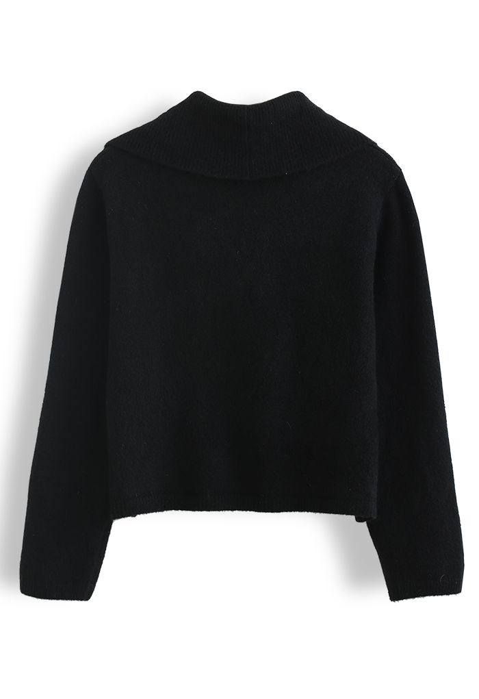 Collared Cold-Shoulder Knit Sweater in Black