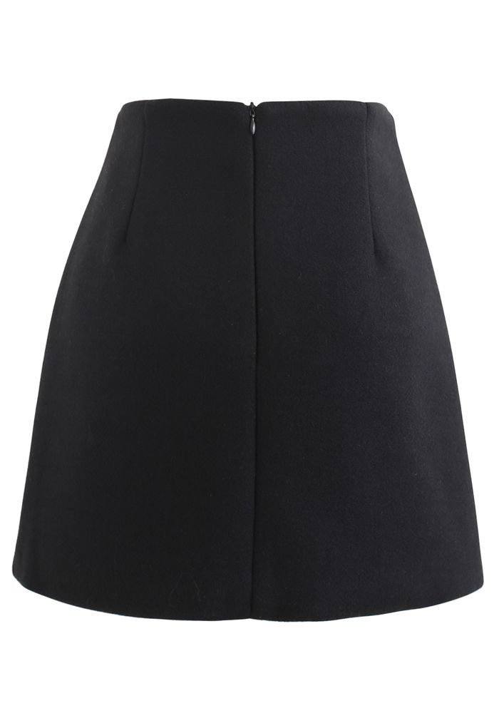 Marble Button Flap Mini Skirt in Black