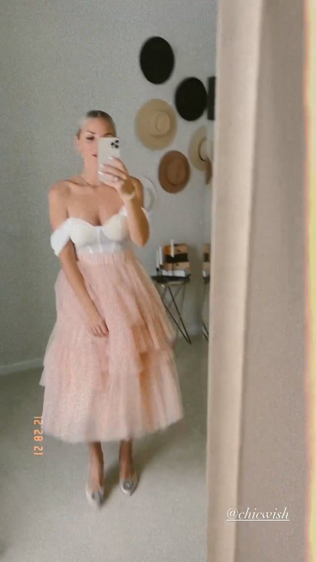 網紗曡層半身裙 - 裸粉色