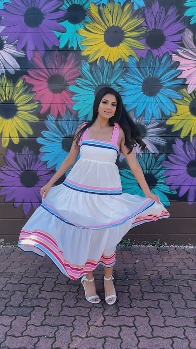 Multi Color Stripe Printed Tie-Strap Maxi Dress