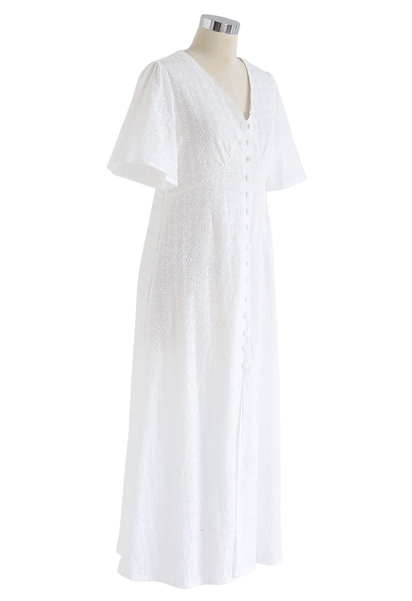 Eyelet Embroidery Button Down Dress in White