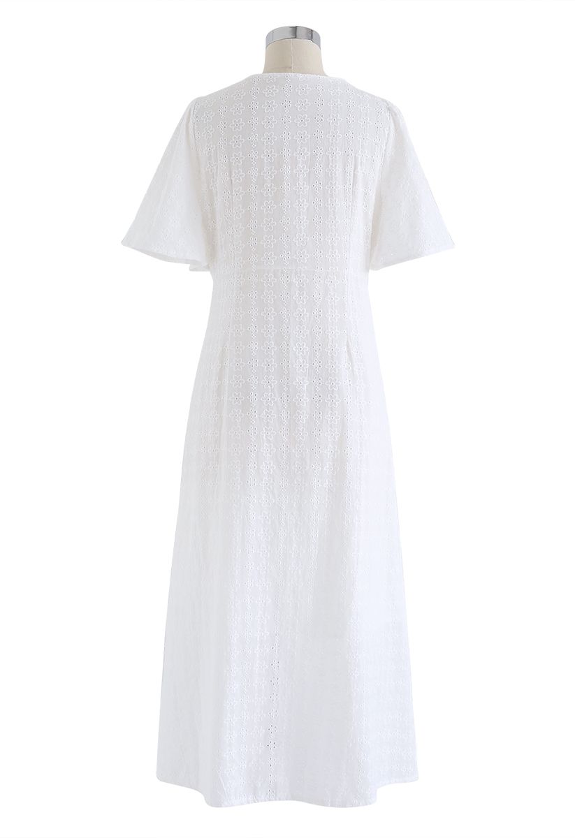 Eyelet Embroidery Button Down Dress in White