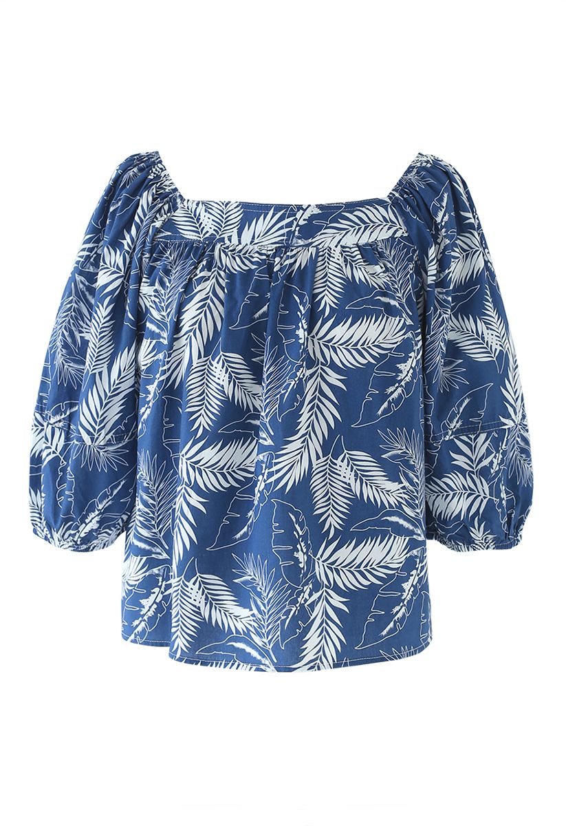Square Neck Plantain Leaves Dolly Top in Indigo