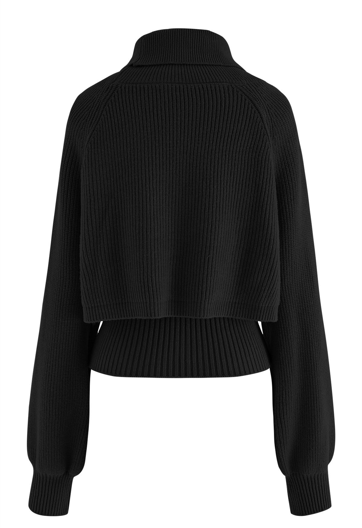 Turtleneck Rib Knit Twinset Top in Black