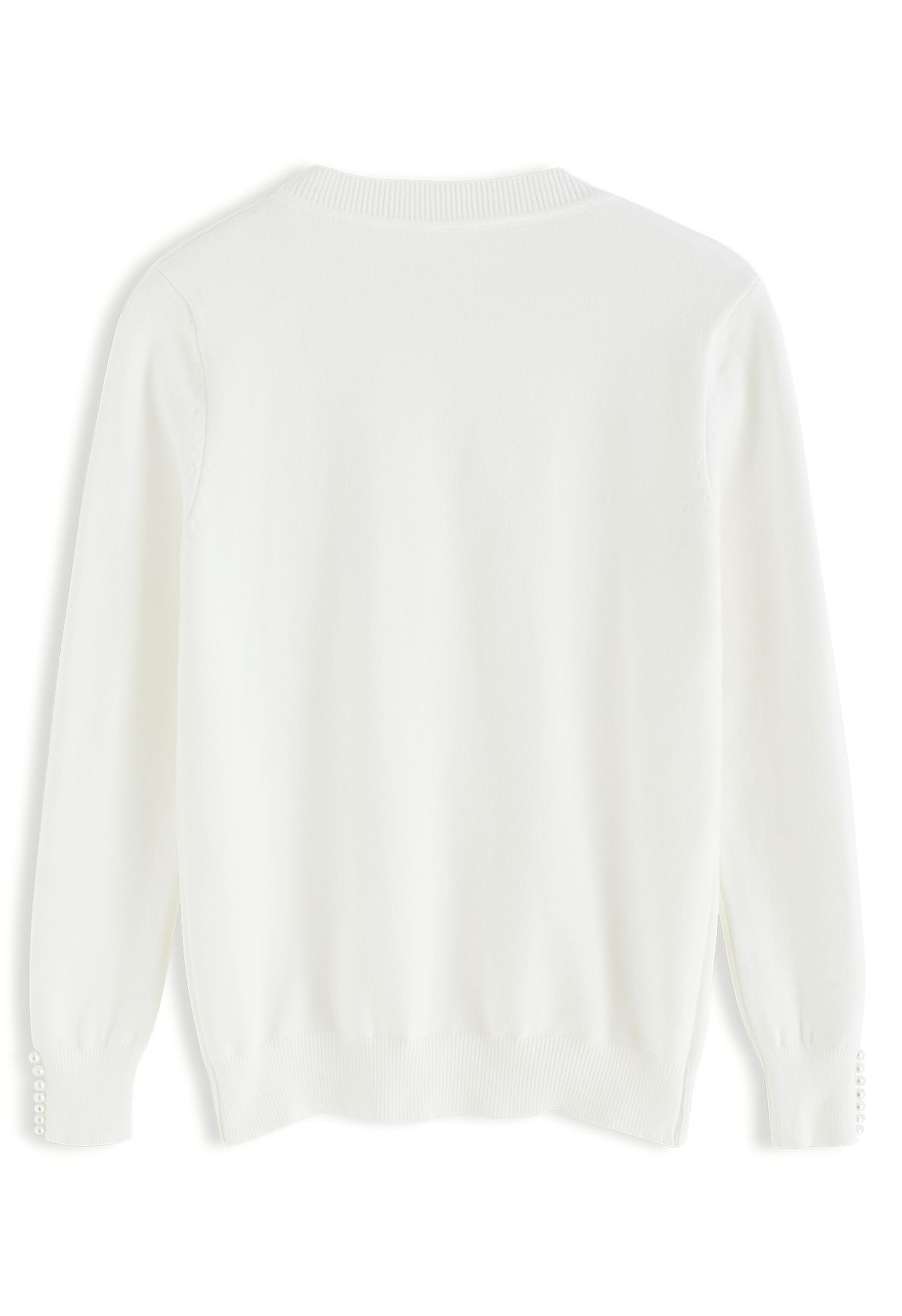 Pearl Trimmed Soft Knit Top in White