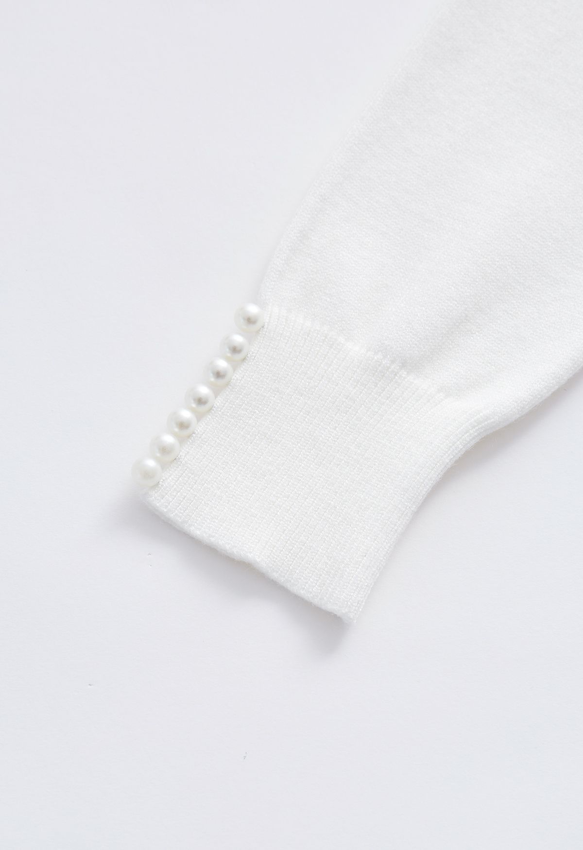Pearl Trimmed Soft Knit Top in White