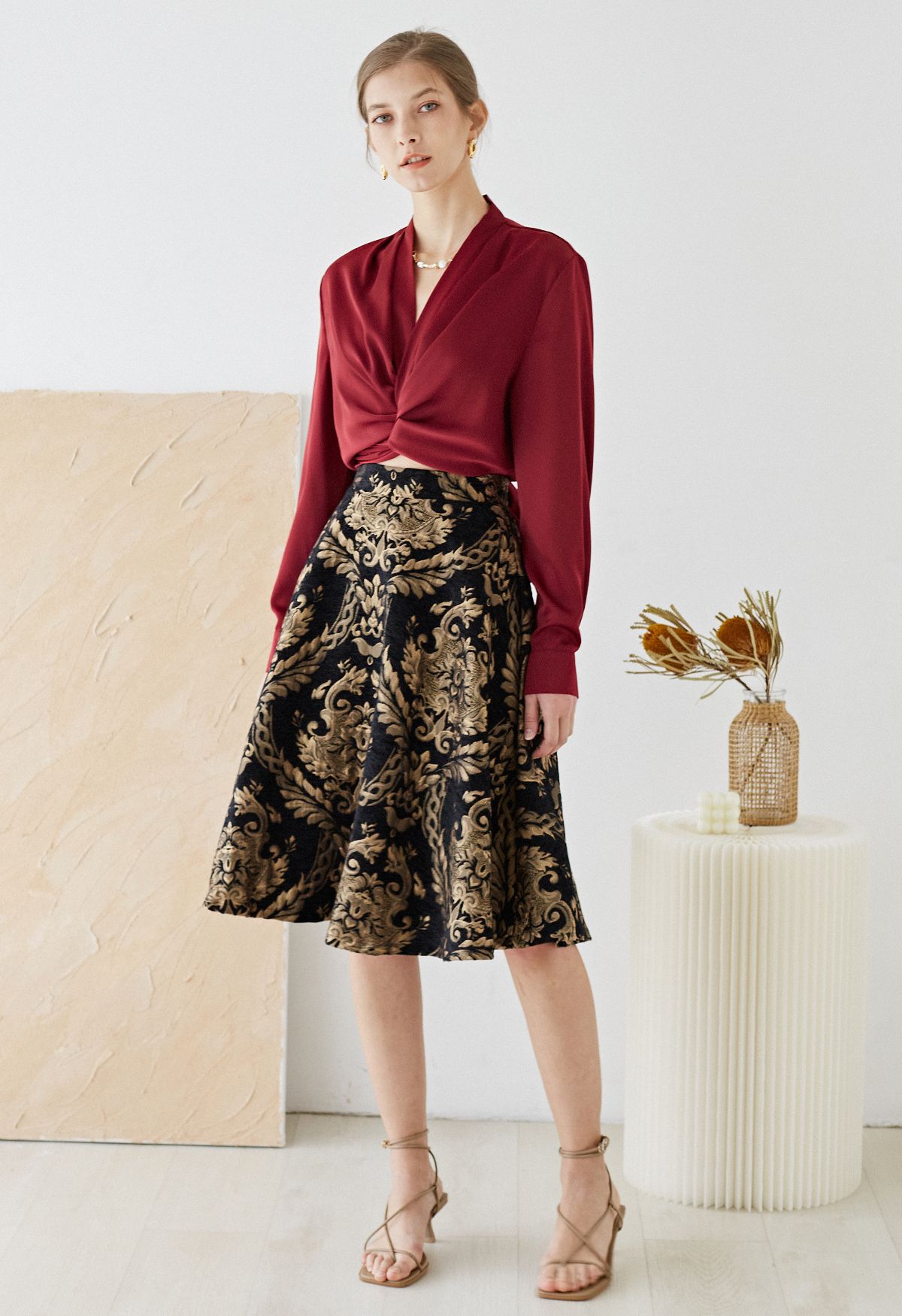 Shop Chicwish Flower Patterns Medium Midi Skirts (B20151006025) by