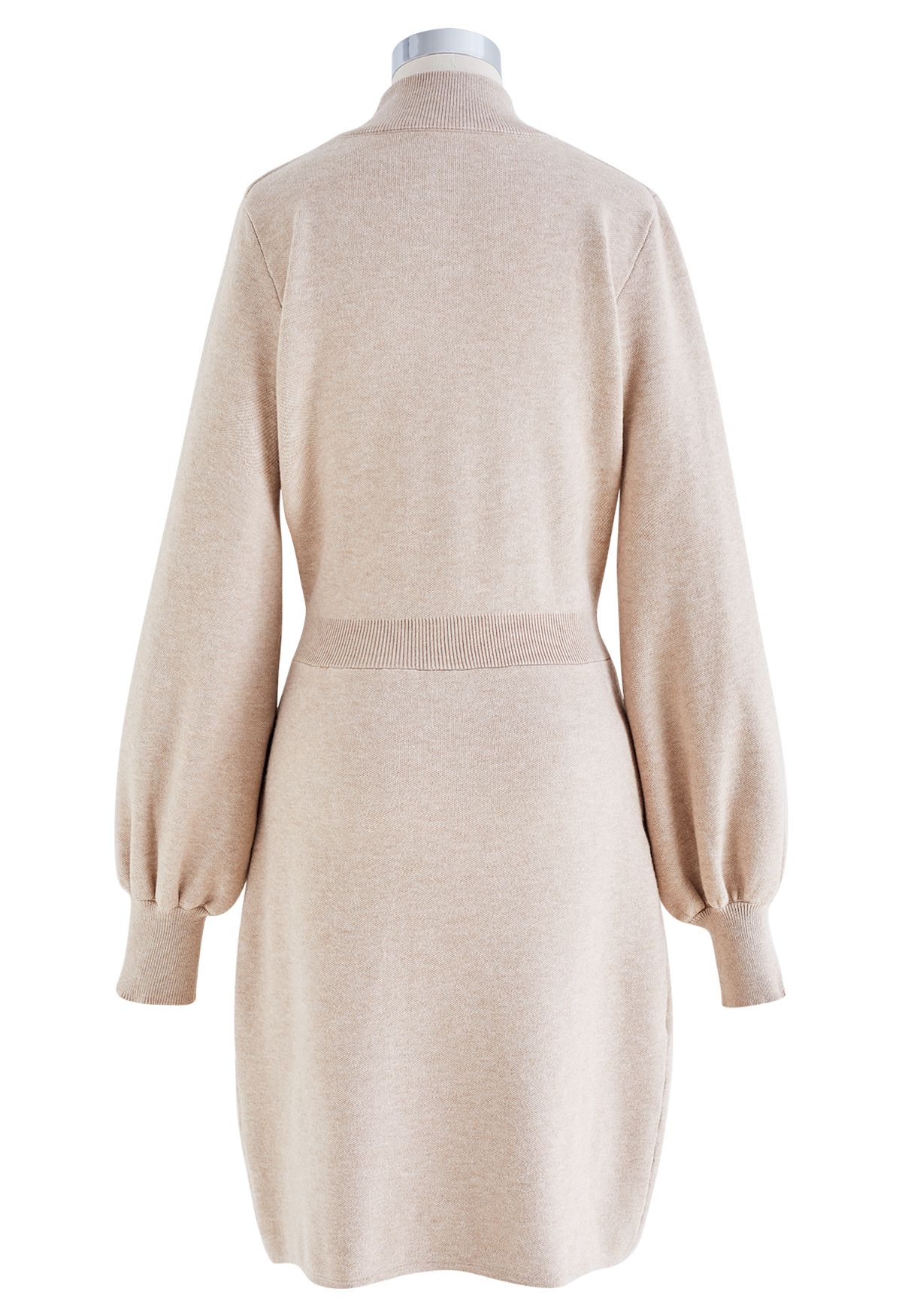 Mock Neck Cross Hem Knit Midi Dress in Light Tan