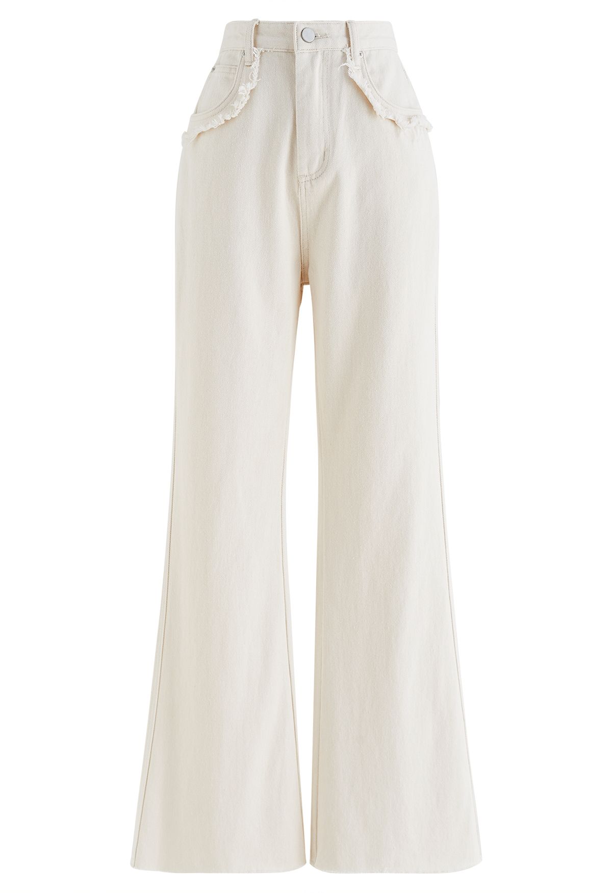 Classic Pocket Frayed Detail Flare Jeans in Ivory