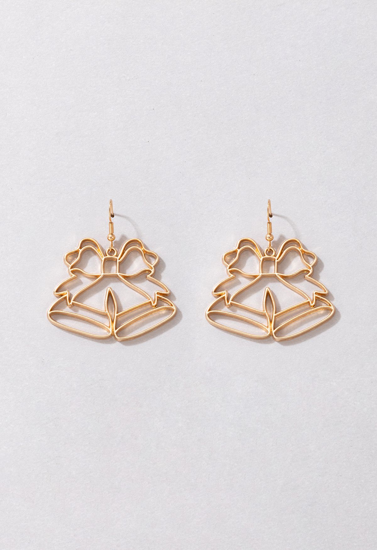 Hollow Golden Bowknot Bell Earrings