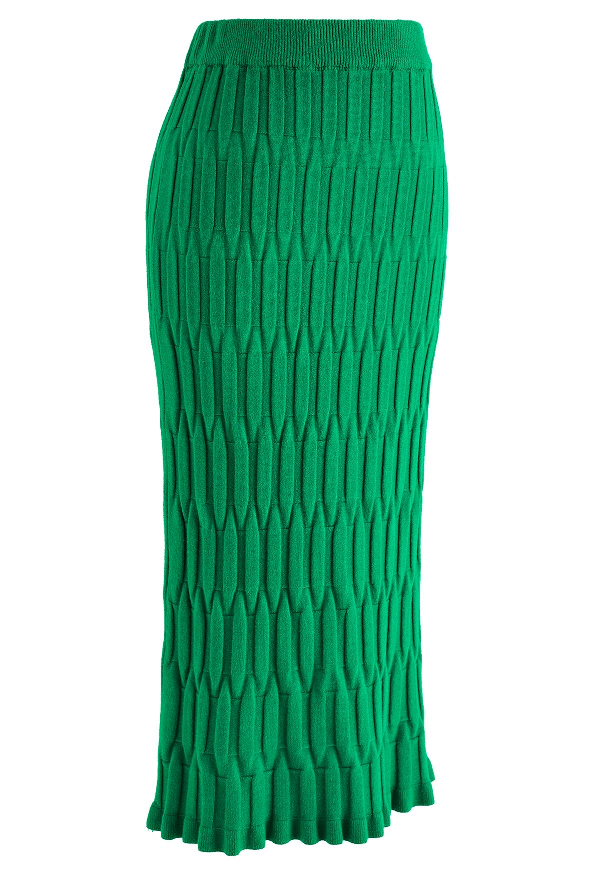 Embossed Texture Knit Pencil Skirt in Green