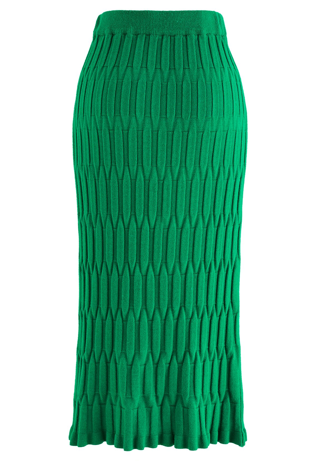 Embossed Texture Knit Pencil Skirt in Green