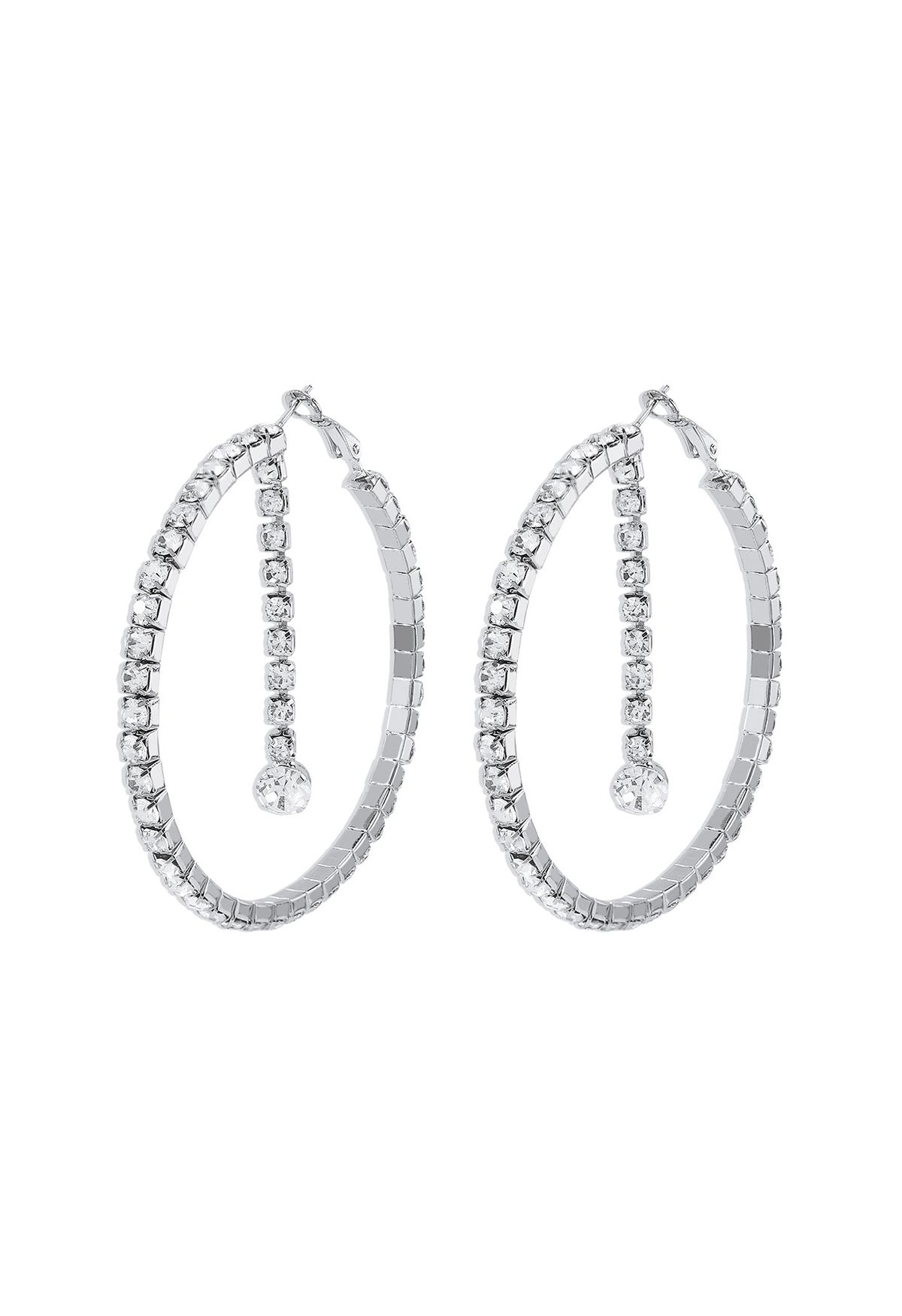 Diamond Trim Circle Hoop Earrings in Silver