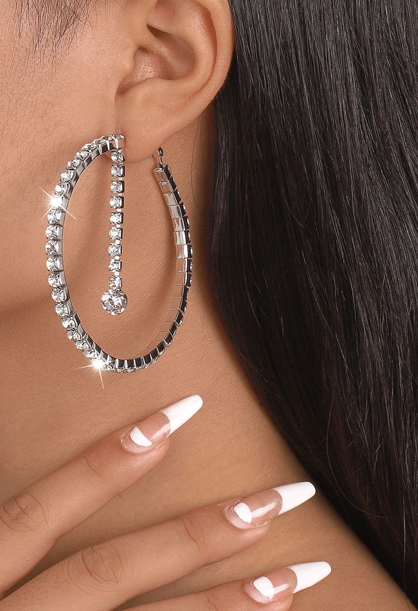 Diamond Trim Circle Hoop Earrings in Silver