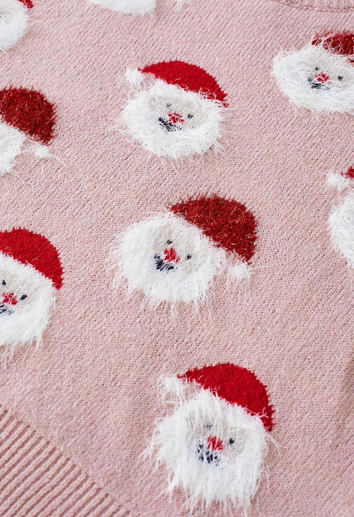 毛絨聖誕老人針織上衣-粉色
