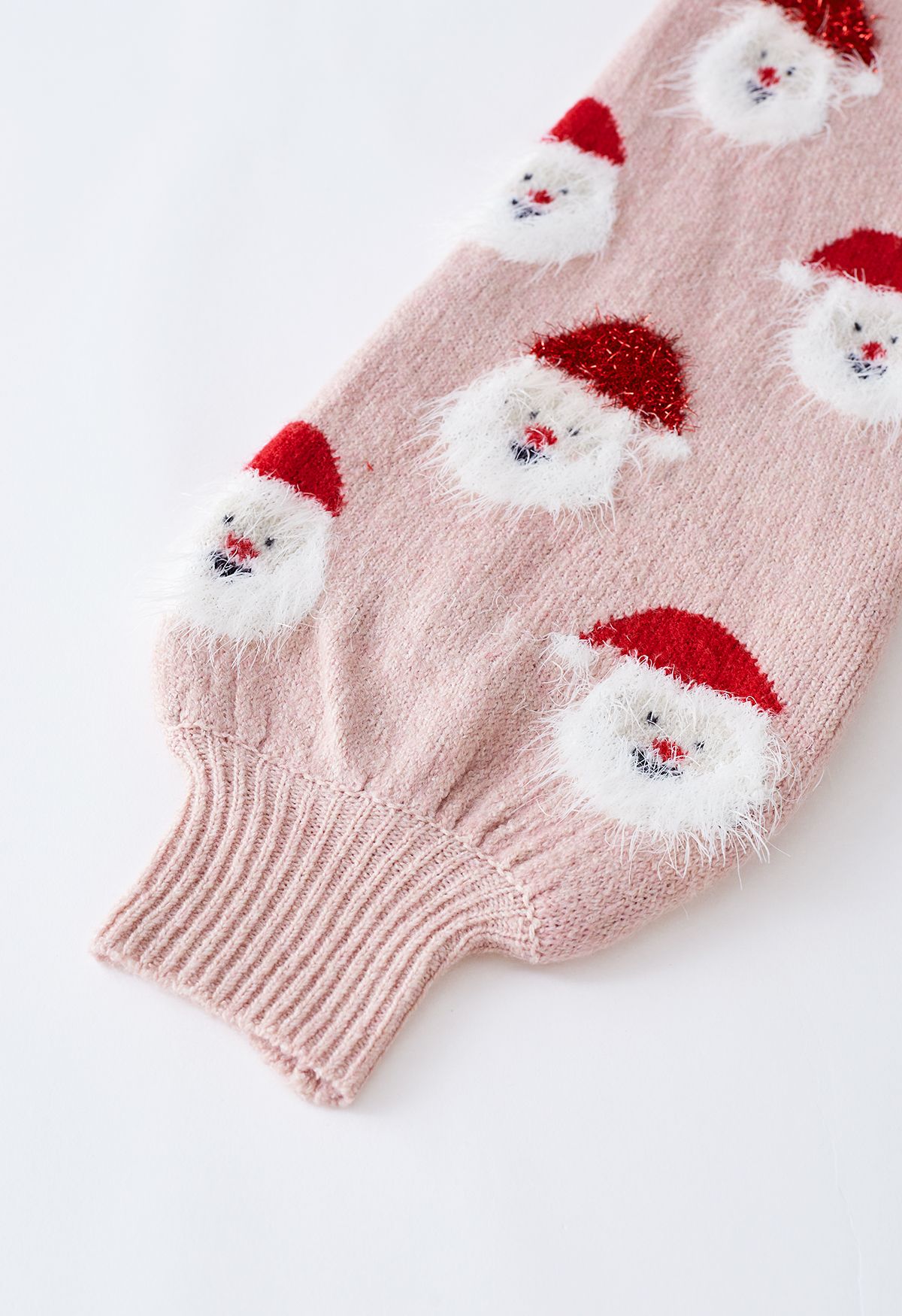 毛絨聖誕老人針織上衣-粉色