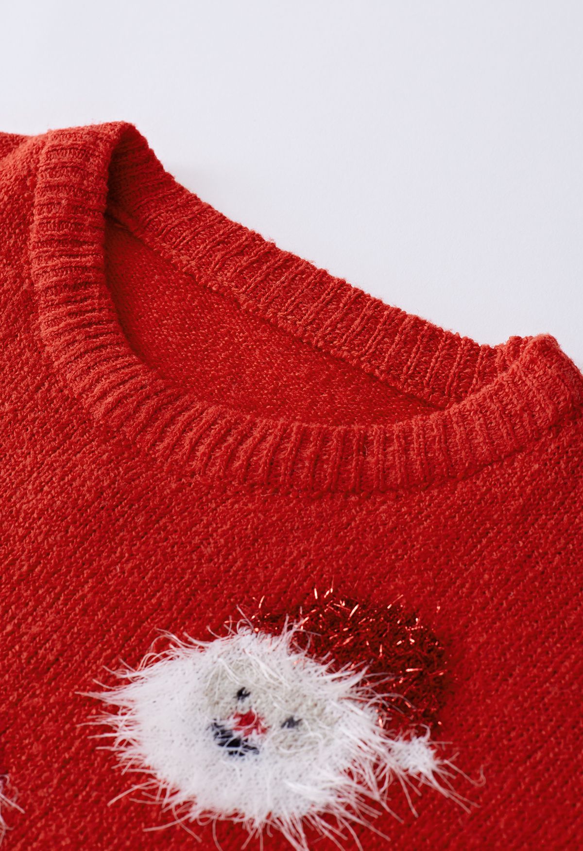 毛絨聖誕老人針織上衣-紅色