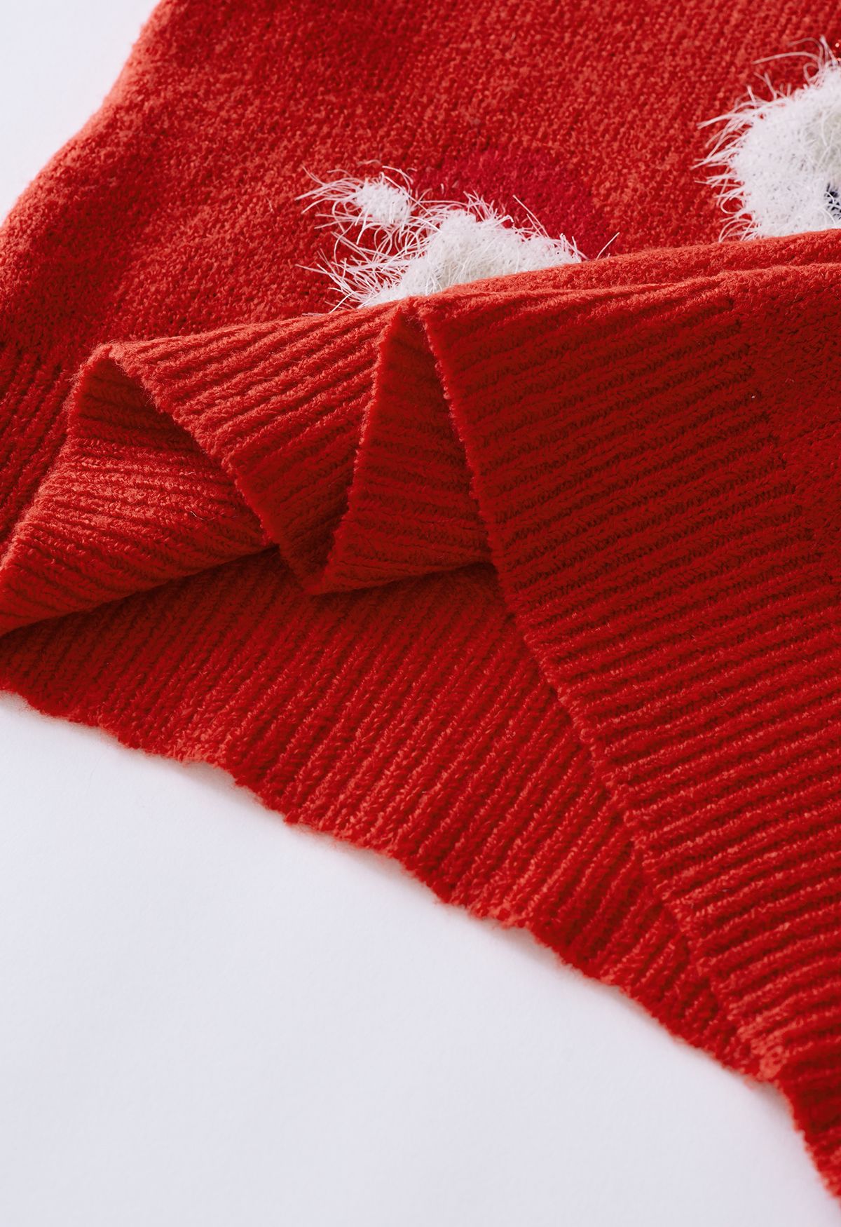 毛絨聖誕老人針織上衣-紅色