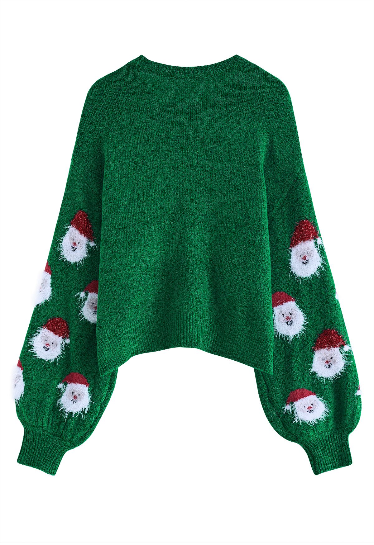 毛絨聖誕老人針織上衣-綠色