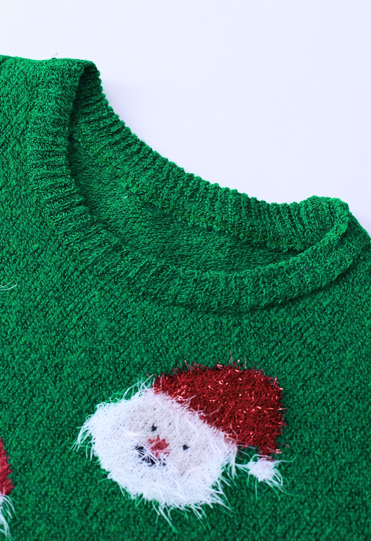 毛絨聖誕老人針織上衣-綠色