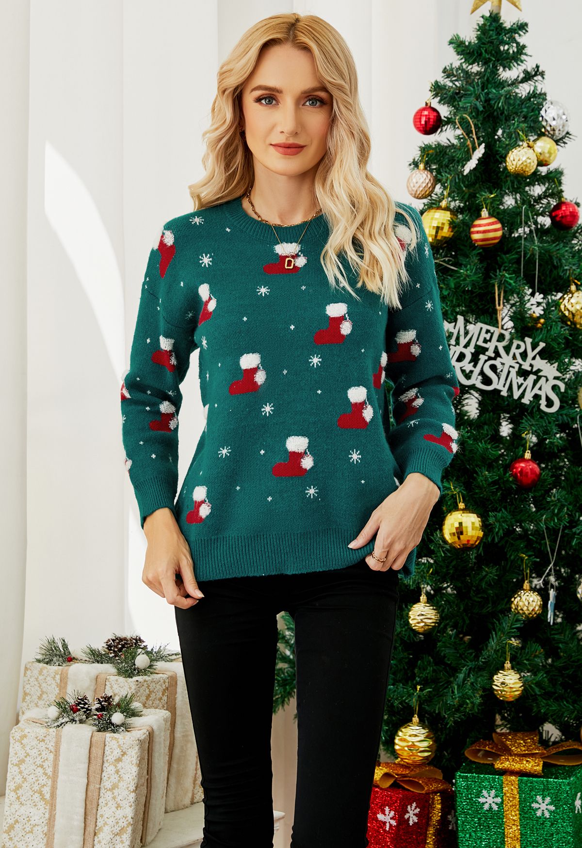 Christmas Stocking Snowflake Knit Sweater