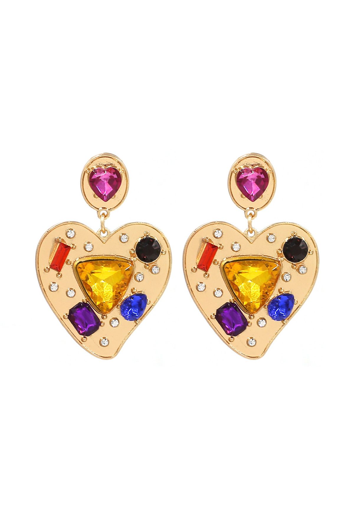 Heart Shape Multi Color Crystal Earrings in Gold