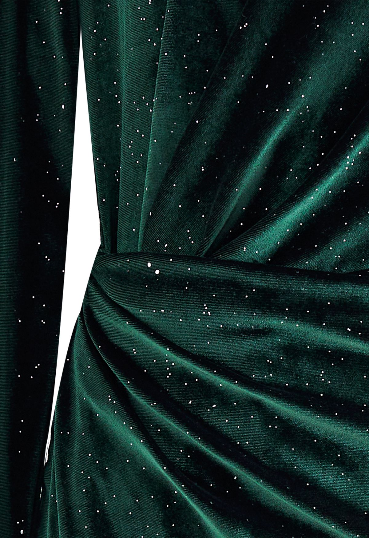 Glittery Velvet Wrap Midi Dress in Emerald