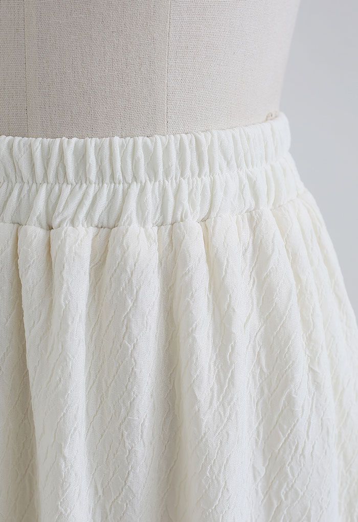 Cracking Embossed A-Line Midi Skirt in Cream
