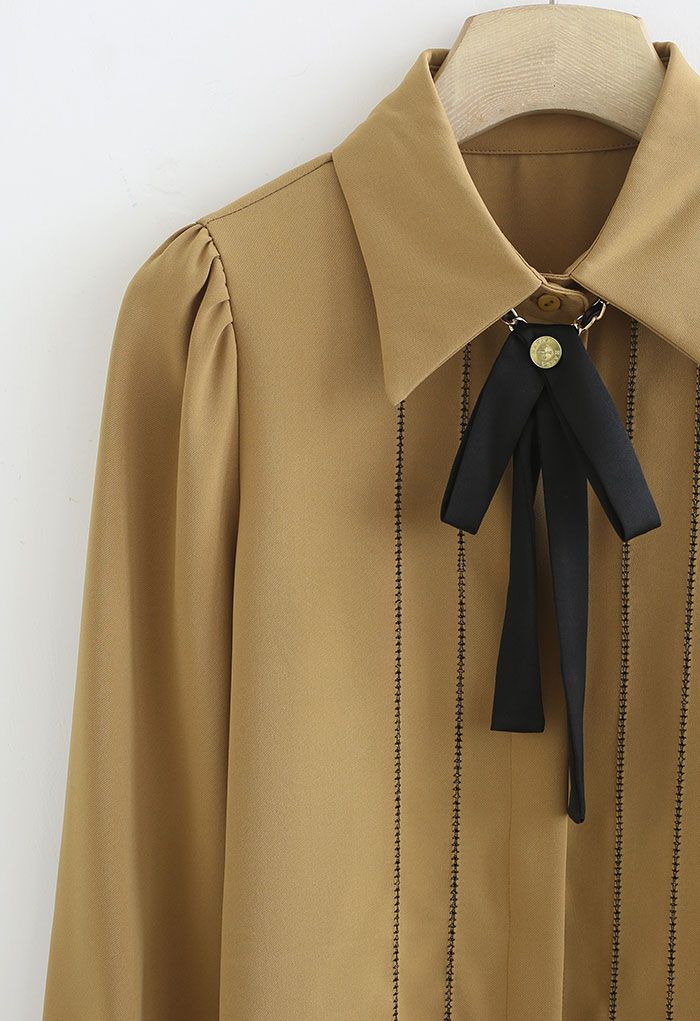 Bowknot Necklace Stitched Shirt in Ginger