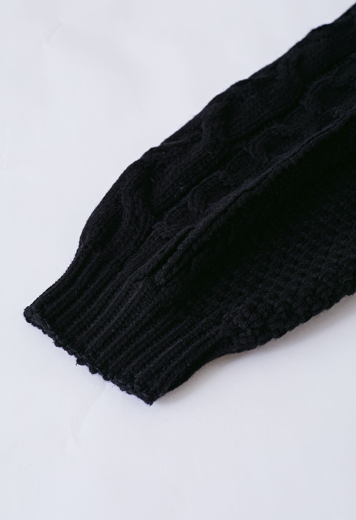 Turtleneck Tassel Trim Cable Knit Sweater in Black
