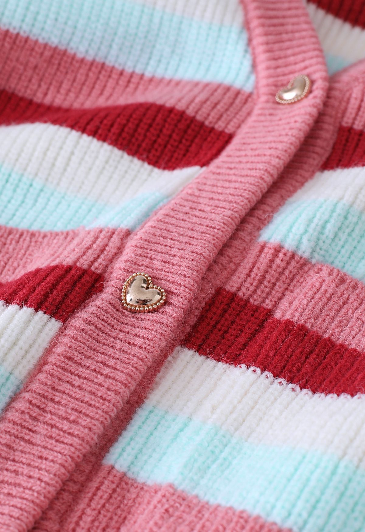 Multicolor Stripes Heart Button Cardigan