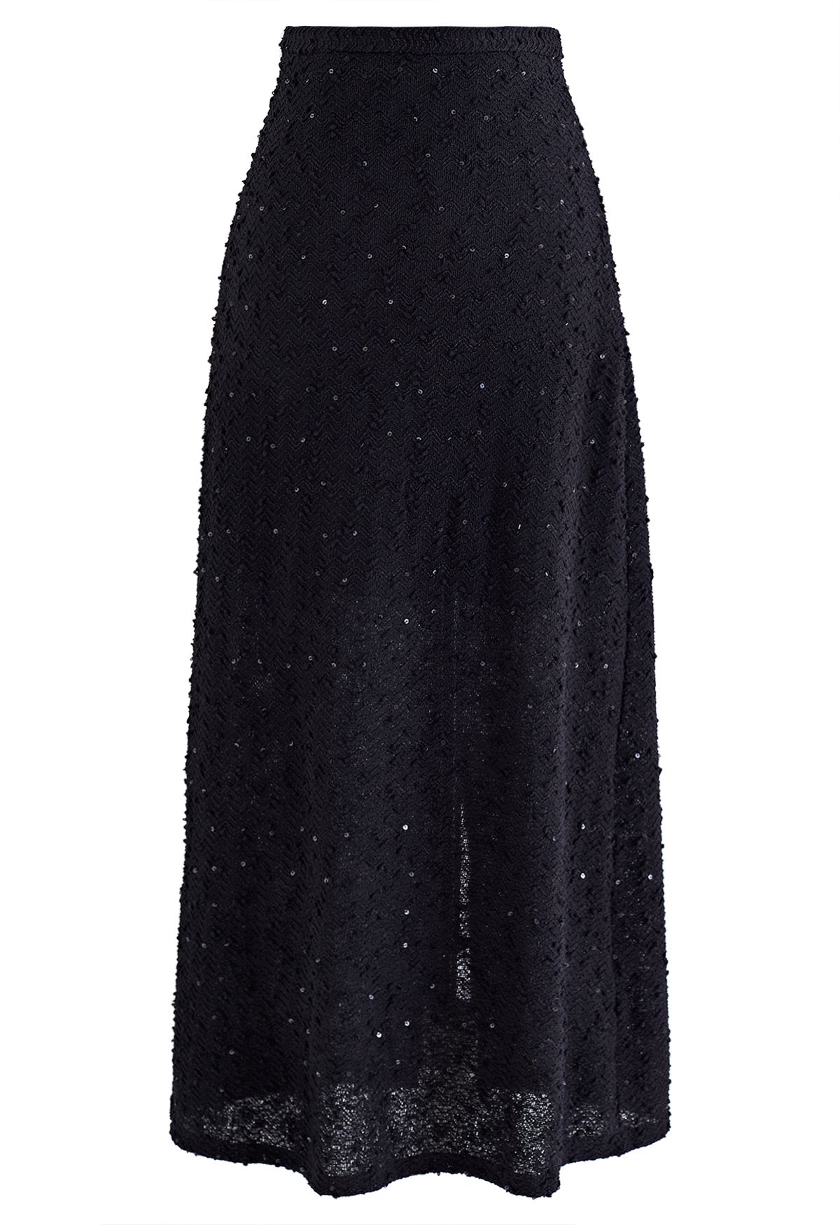 Dotted Wavy Texture Pencil Maxi Skirt in Black