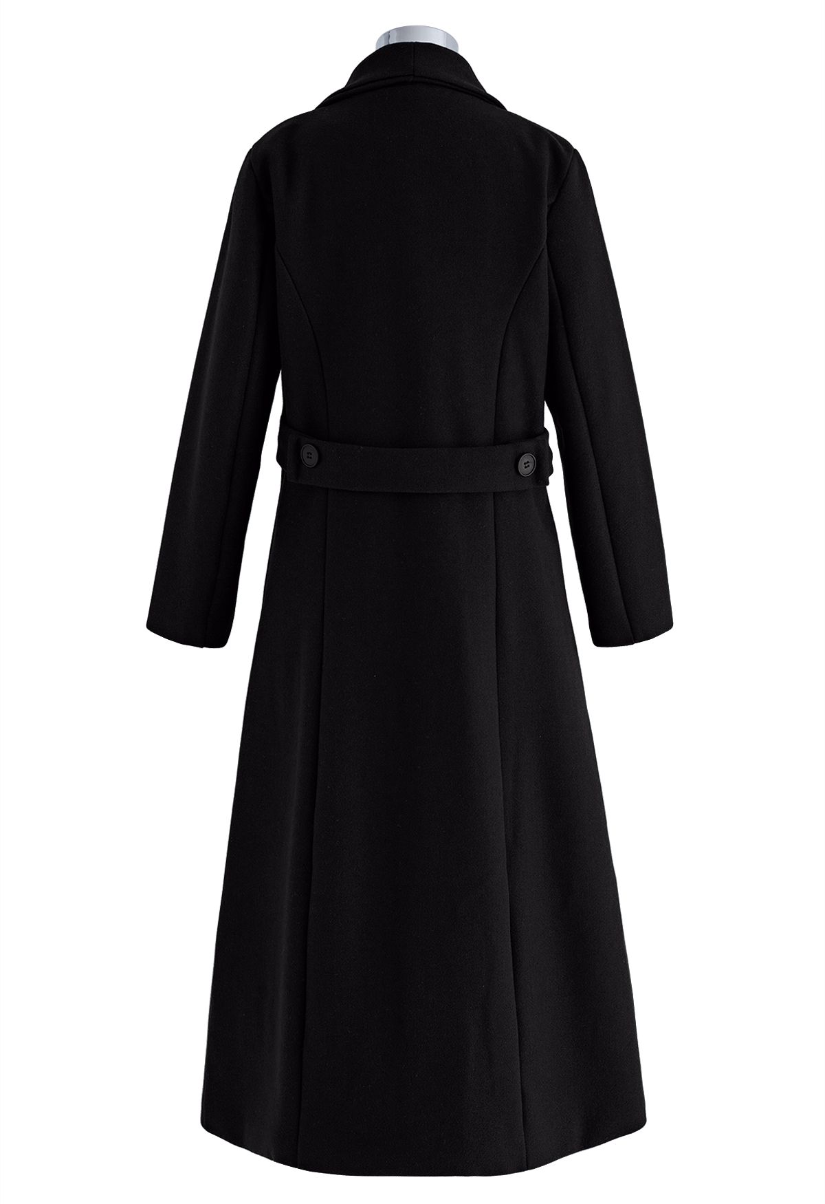 Wide Lapel Double-Breasted Flare Longline Coat in Black