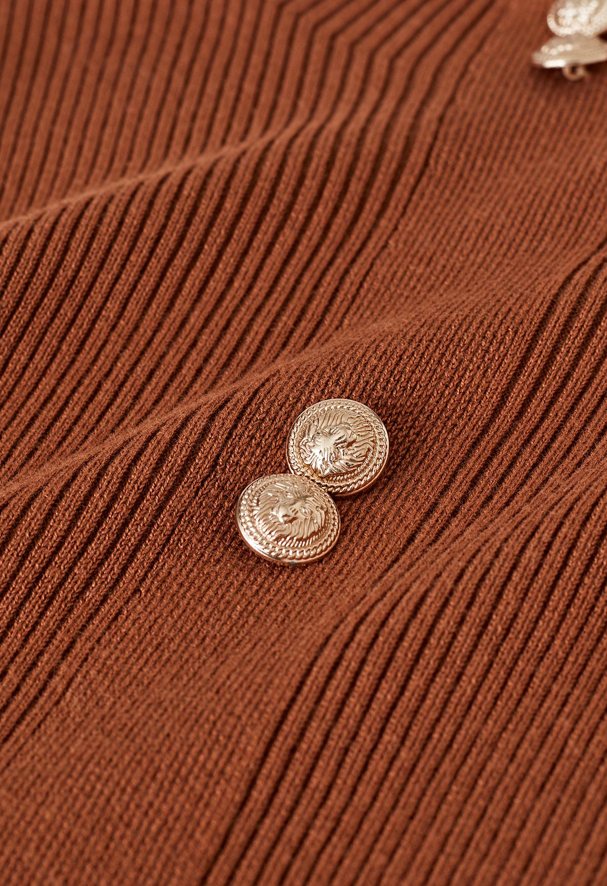 Bubble Sleeve Button Trim Splice Knit Top in Caramel