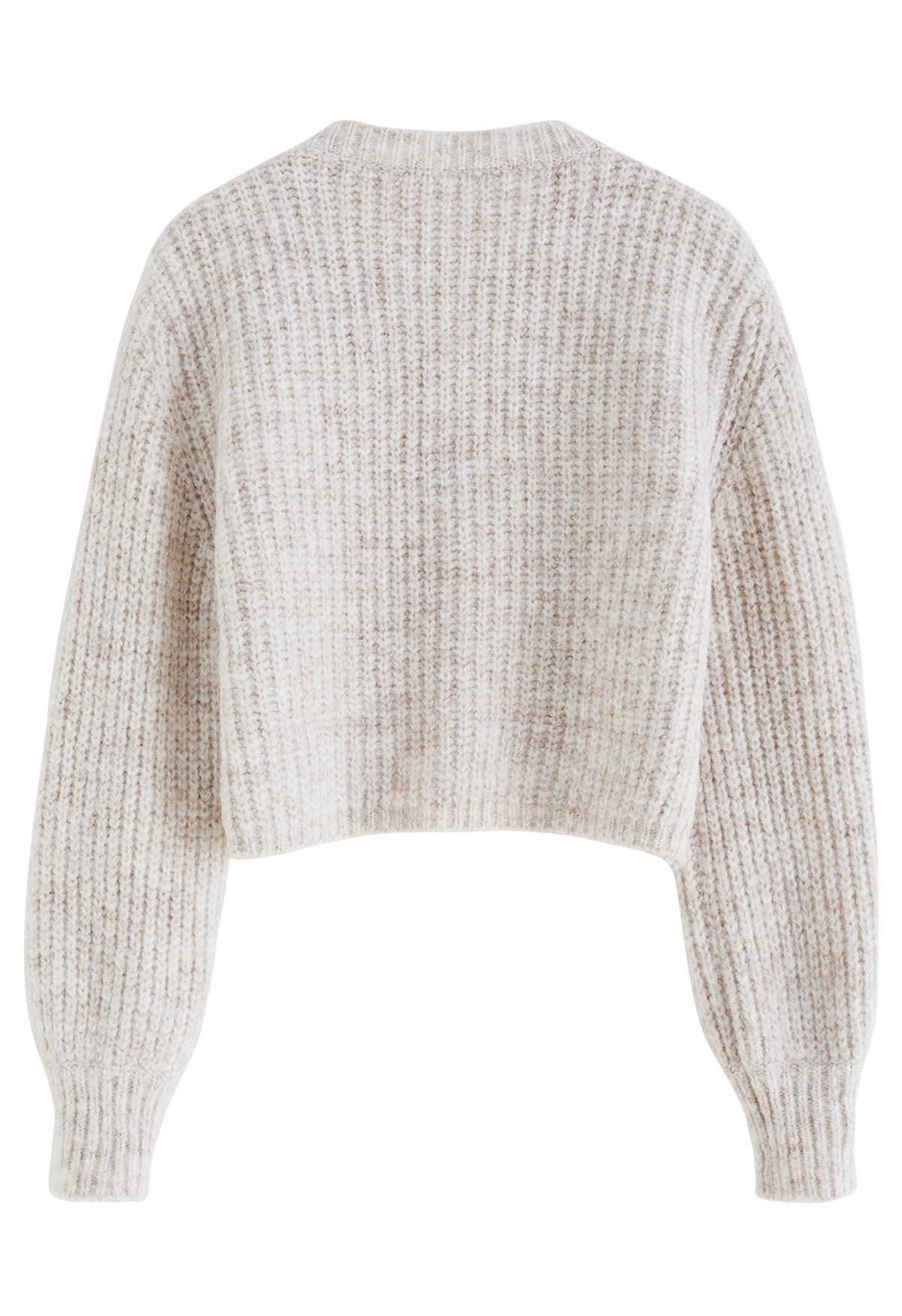 Round Neck Crop Knit Sweater in Oatmeal