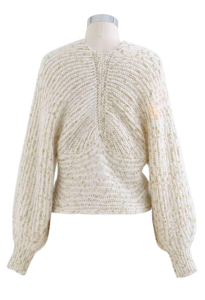 Crisscross Ribbed Knit Crop Sweater in Shimmer Ivory