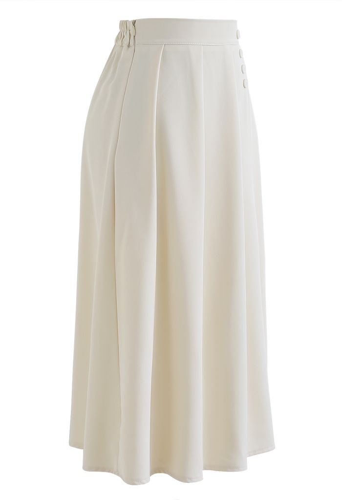 Four Buttons Decorated Pleated Skirt in Ivory
