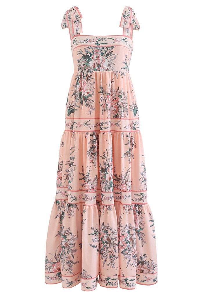 Blush Bouquet Printed Tie-Strap Maxi Dress