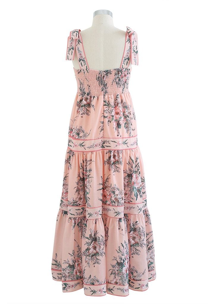 Blush Bouquet Printed Tie-Strap Maxi Dress