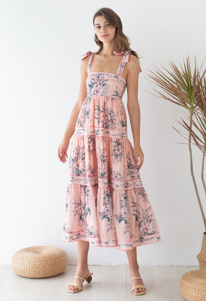 Blush Bouquet Printed Tie-Strap Maxi Dress