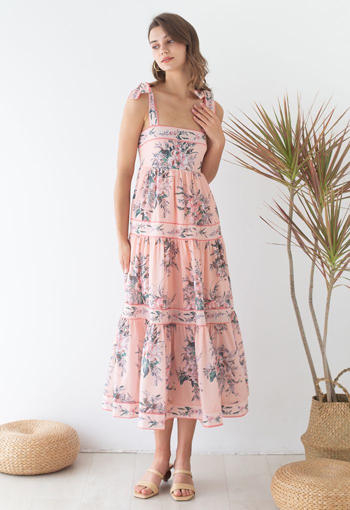 Blush Bouquet Printed Tie-Strap Maxi Dress