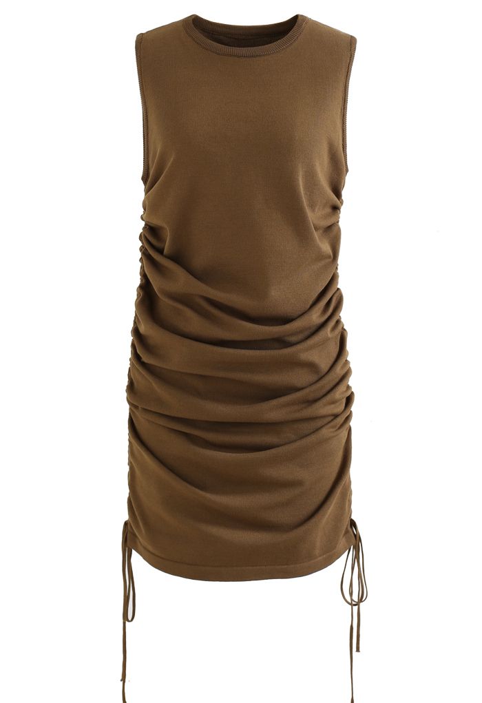 Drawstring Side Sleeveless Dress in Caramel