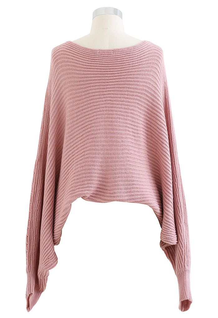 Twisted Front Batwing Sleeve Knit Sweater in Pink