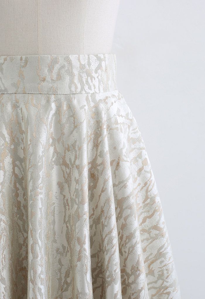 Marble Jacquard Pockets Midi Skirt in Pea Green