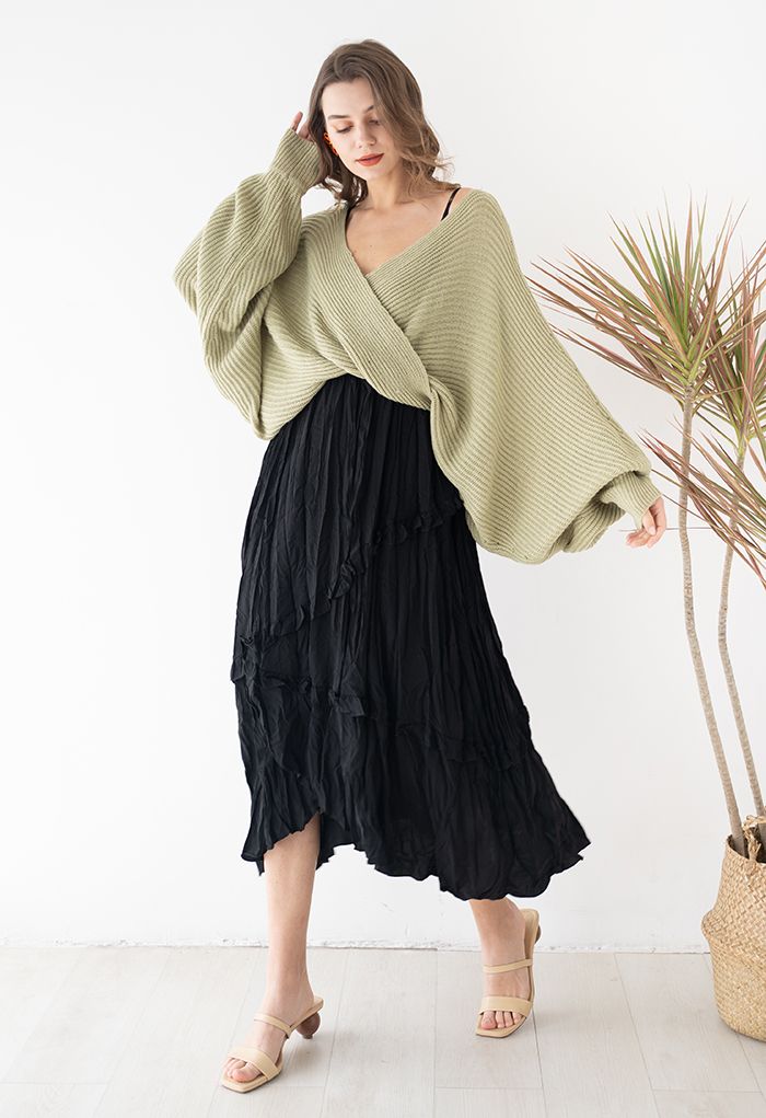 Twisted Front Batwing Sleeve Knit Sweater in Sage