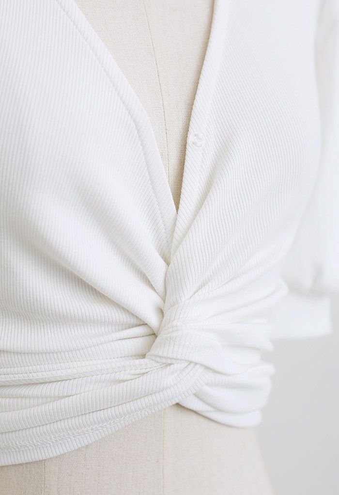 Crisscross Tie-Waist Wrapped Crop Top in White