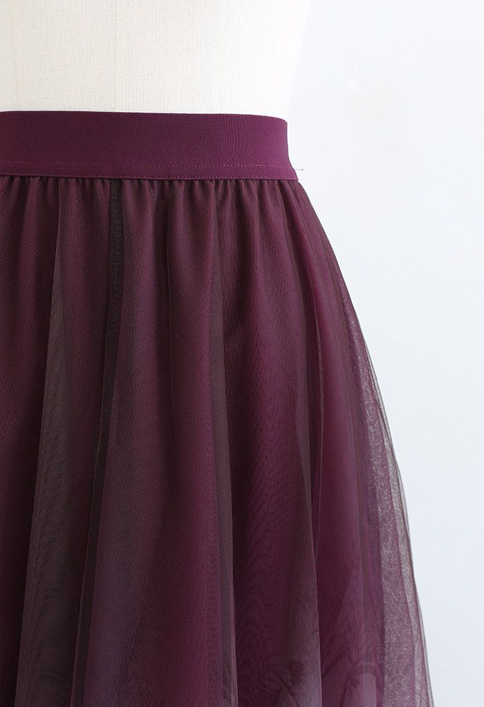 Plant Shadow Gradient Mesh Maxi Skirt in Burgundy