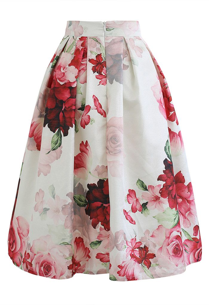 Blushing Peony Pleated Jacquard A-Line Skirt