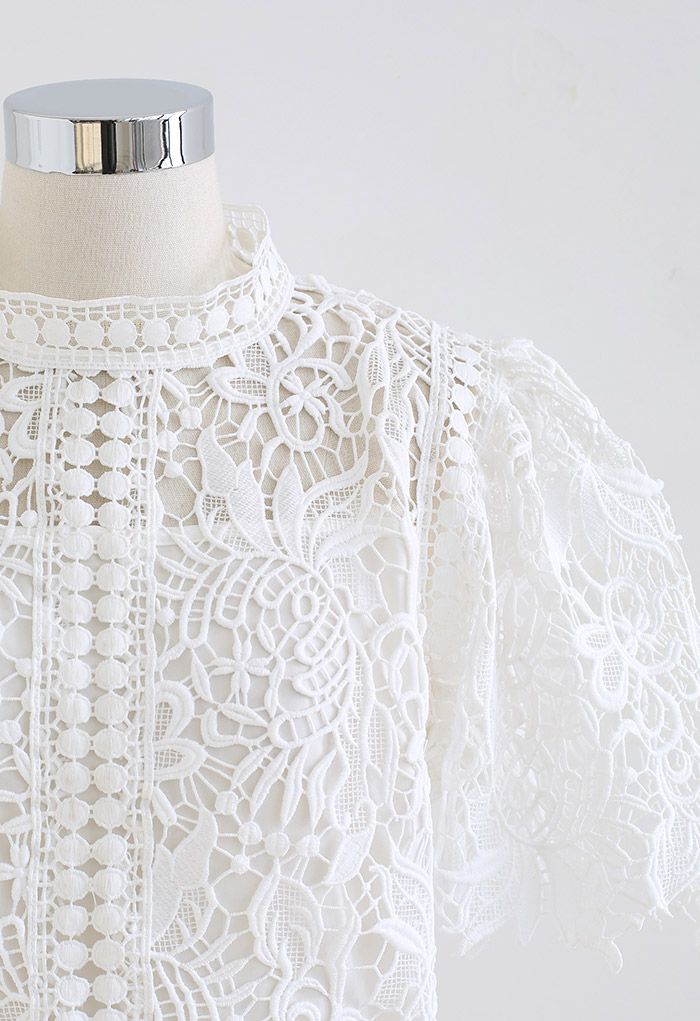 Endless Floral Full Crochet Crop Top in White